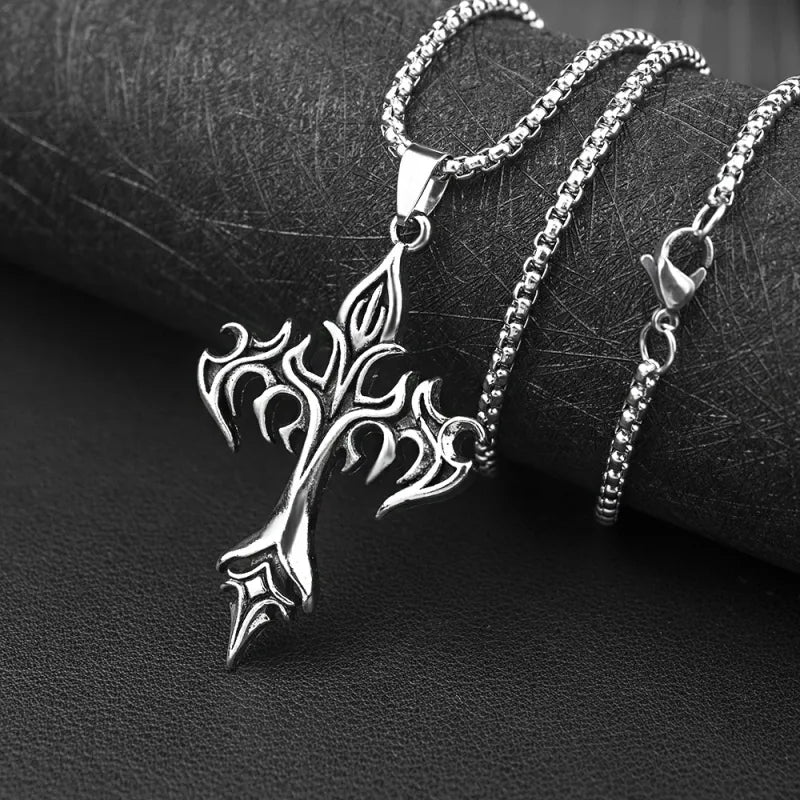 Flame Cross Necklace Pendant